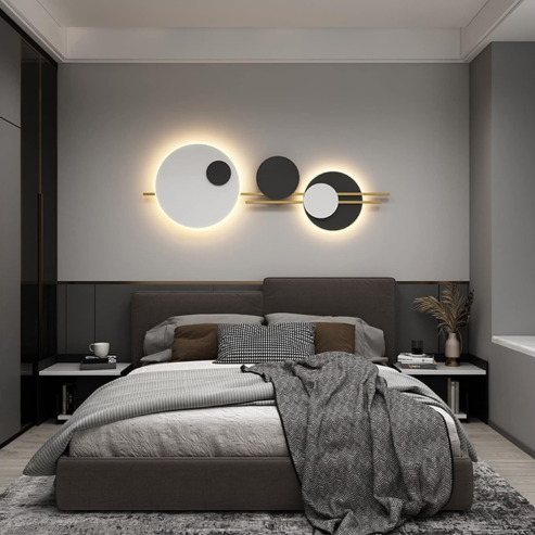 Applique murale LED ronde en métal blanc ou noir, 220V, 120 cm, avec gradation variable – éclairage décoratif pour hall, foyer, bureau ou salle à manger